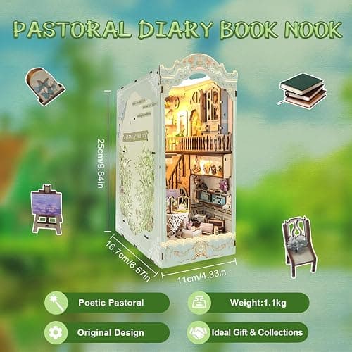 CRIOLPO Book Nook Kit for Adults - DIY Doll House Booknook with LED Light | Book Nook Miniature Kit 3D Wooden Puzzle Bookends for Bookshelf Insert Decor Craft for Adult Teen Halloween Christmas gift thumbnail 2