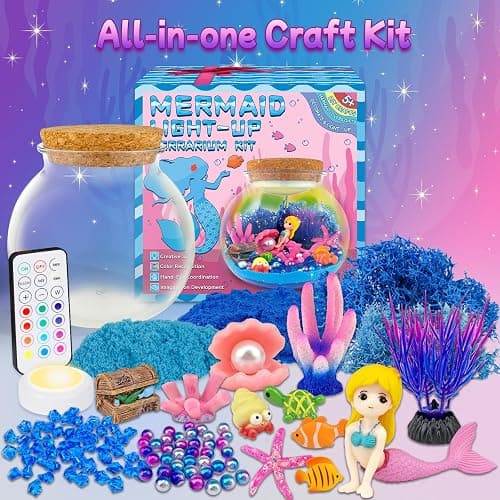 7july Mermaid Terrarium Craft Kit for Kids - LED Night Light Up & Remote Mermaid Birthday Gifts Toys for Girls Age 5 6 7 8 9 10 11 12 Year Old thumbnail 4