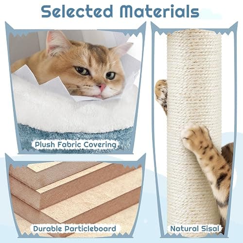Yaheetech Cat Tree, 72.5inch Ocean-Themed Cat Tower, Multi-Level Large Cat Tree for Indoor Cats with Shark's Mouth Bed & 2 Big Condos & 2 Wide Perches & Funny Toys, Blue & White thumbnail 6