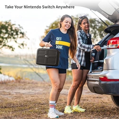 COOWPS Switch Case for Nintendo Switch and Switch OLED Model, Portable Full Protection Carrying Travel Bag with 18 Game Cards Storage for Switch Console Pro Controller Accessories Black thumbnail 6