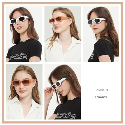ANDWOOD Rectangle Sunglasses for Women Square Frames Trendy Retro Vintage 90s UV Protection Sun Glasses Small Face thumbnail 6