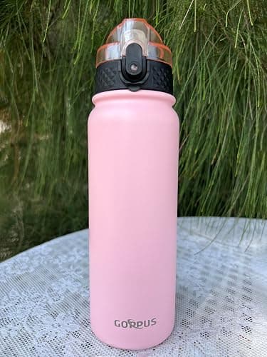 GOPPUS 600ml/20oz Stainless Water Bottle with Straw Double Wall Insulated Bottles with Strap One Hand Open Vacuum Thermal Flask Leakproof Keep Cold Drinks Bottles with Flip Top Lid BPA Free for Adults thumbnail 7