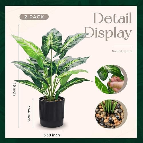 Der Rose 2 Pack 16" Fake Plants Black Pot for Office Bathroom Decor | Tropical artificial plants，bendable leaves，easy to place on desk shelf bathroom，maintenance-free thumbnail 3