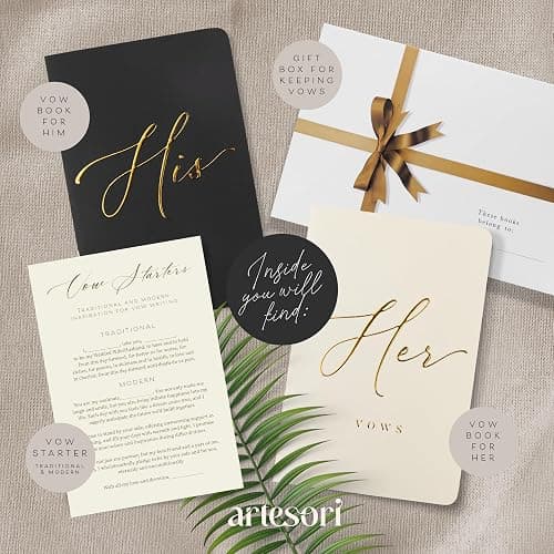 ARTESORI Premium Wedding Vow Book for Her & Him, Soft Touch, Gold Foil, 28 Lined Pages, Wedding Vow Books His and Hers, Wedding Essentials, Wedding Registry Ideas, His and Hers Gifts [Ivory & Black] thumbnail 3