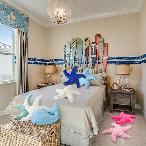 Marble Empire Starfish Pillow for Couch and Bed, Coastal Decor Throw Pillow, Ocean Beach Theme Accent Pillow for Living Room（Aqua） thumbnail 7