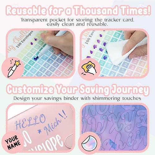 100 Envelopes Saving Challenge Binder, A5 Money Saving Budget Binder with 100 Cash Envelope | Savings Challenges Save $5,050 (Pink) thumbnail 4