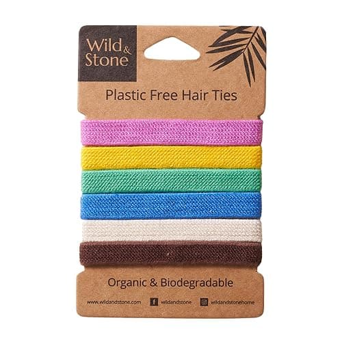Wild & Stone | Pack of 6 | 100% Biodegradable and Plastic-Free Elastic Hair Ties | 100% Organic Cotton and Natural Plant-Based Rubber | No Crease Ponytail Holder (Multicolour) - Image 1