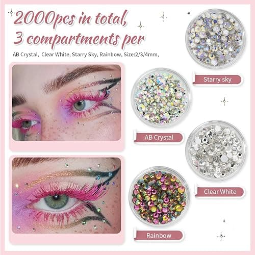 EARLMONI 5200PCS Nail Gems and Charms, AB Crystal Nail Rhinestones with Flatback Nail Pearls, Pick Up Tweezers, Rhinestone Picker Tool, Flat Back Nail Gems for Nail Art, Clothes, Face, Craft thumbnail 2