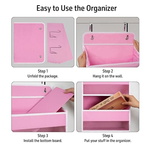 TYMENSH Over Door Organizer with 5 Large Pockets, Heavy Duty Hanging Organizer Storage, Closet Bathroom Nursery Bedroom Dorm, Toys Cosmetics Sundries and Baby Essentials, Pink thumbnail 5