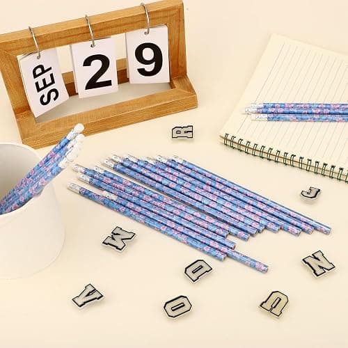 SAVITA 20pcs Cartoon Blue Pencils with Floral & Leaf Prints, Hawaiian Themed Wooden Pencils with Eraser Hawaii Themed Party Supplies for Classroom School Office thumbnail 3