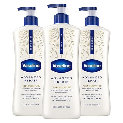 Vaseline Advanced Repair Body Lotion for Dry Skin, Unscented 20.3oz 3ct | Body moisturizer delivers 72HR moisture with Vaseline Jelly & Ultra-Hydrating Lipids to help restore skin's moisture barrier - Image 1