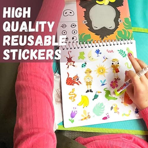 Totebook Kids Travel Educational Activity Book with Washable Markers - Car and Airplane Activities, Learning Toys for Toddlers- Reusable Stickers for Ages 4, 5, 6 (Jungle & 2 Extra Books) thumbnail 5