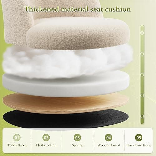 DurayLoly Vanity Chair with Back, Cute Desk Chair with Wheels, Armless Office Chair Height Adjustable, Soft Lumbar Support for Small Space, Bedroom, Light Yellow thumbnail 8