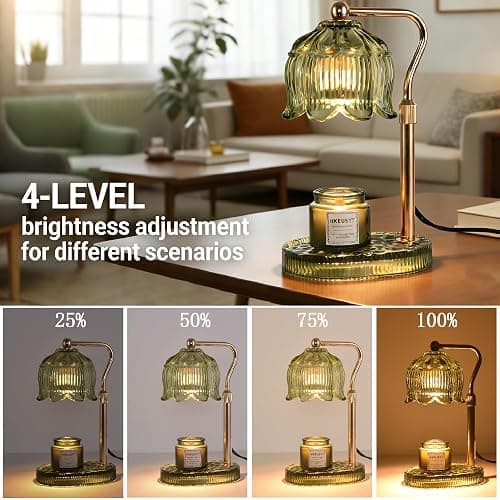 Dimmable Candle Warmer Lamp with Timer,Birthday Gifts for Women Home Decor | Adjustable Height Flower Candle Lamp Warmer with 2 Bulbs for Candle Jars,Decorations Gifts for Living Room(Green) thumbnail 3