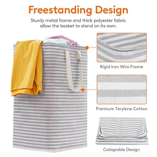 Lifewit 2 Pack Laundry Hamper Large Collapsible Laundry Baskets, Freestanding Waterproof Clothes Hamper with Easy Carry Handles in Laundry Room Bedroom Bathroom College Dorm for Adults, Grey, 2 x 80L thumbnail 4