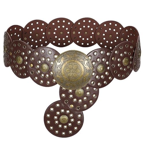 WERFORU Women Wide Western Disc Belt Cowgirl Boho Leather Belt for Jeans Dress - Image 1