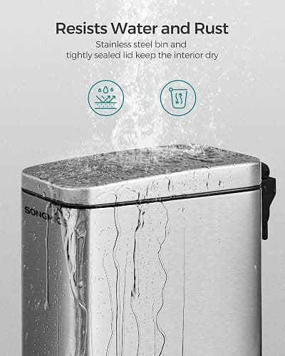 SONGMICS Bathroom Trash Can, 1.3 Gallon (5 L) Small Trash Bin with Lid, Slim for Small Spaces, Stainless Steel Garbage Can, Soft Close, Silver ULTB560E05 thumbnail 4