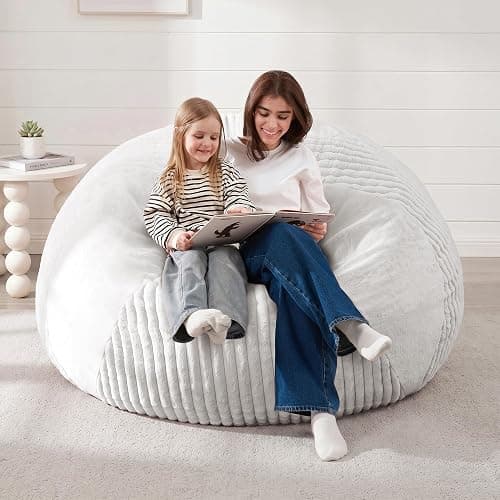 4FT Bean Bag Chairs Teardrop Bean Bag Chairs for Adults Beanbag Chair with Memory Foam Filled Soft Plush Leaf alongside Stripe Faux Fur Washable Cover for Dorm, Bedroom(Plush WH) thumbnail 7