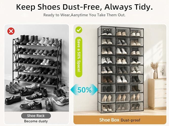 Kuject X-Large Shoe Storage Boxes 12 Pack, Clear Stackable Shoe Organizer | Shoe Case for Closet, Entryway & Under-Bed Storage, Drop-Front Design, Space-Saving Solution for Family Organization,Black thumbnail 5