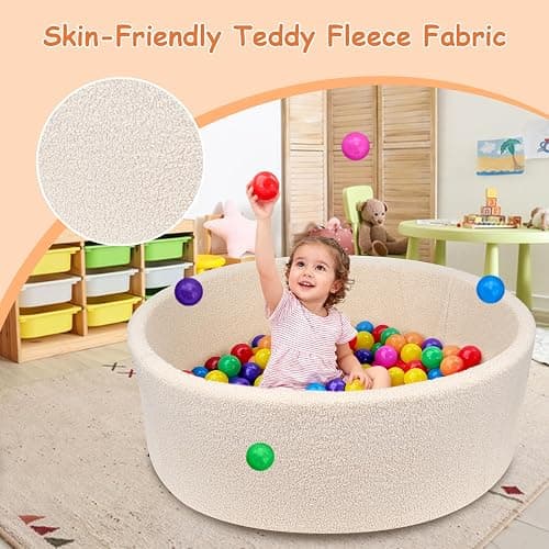 MEOGETY Kids Foam Ball Pits for Toddlers Babies Dogs Cats, Soft Infant Baby Ball Pit Pool for Girls and Boys Gifts, (Balls NOT Included) Imitation Teddy Colours thumbnail 3