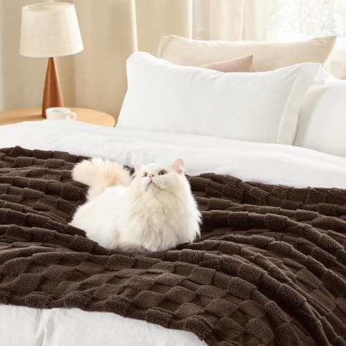 Bedsure GentleSoft Fall Throw Blanket for Couch Dark Brown - Checkered Fleece Blankets Gifts for Women Men Girls, Cute Soft Cozy Throw for Bedroom Home Decor Gifts, 50x60 Inches thumbnail 5