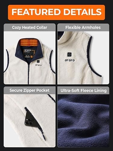 ORORO Women's Heated Recycled Fleece Vest with USB-C Rechargeable Battery thumbnail 6