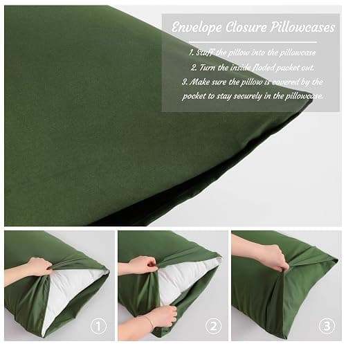 NTBAY Body Pillow Cases Set of 2, 2 Pack Brushed Microfiber 20x54 Pillow Cases, Soft, Wrinkle, Fade, Stain Resistant Olive Green Pillow Cases with Envelope Closure, 20x54 Inches, Olive Green thumbnail 4