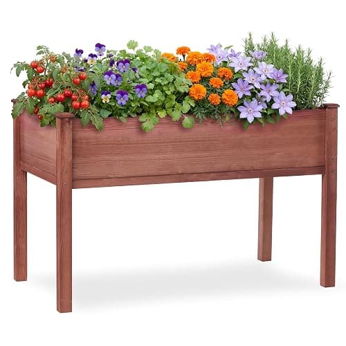 Raised Garden Bed with Legs, 48x24x30'', Outdoor Wood Elevated Planter Box, Thick Legs, w/Liner - Image 1