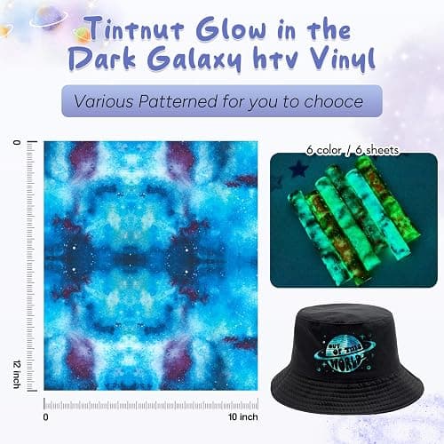 Tintnut Glow in Dark HTV Heat Transfer Vinyl - 12x10 inch 6 Sheets Luminous Galaxy Iron on Vinyl Galaxy HTV Vinyl for T-Shirts DIY Compatible with Cricut or Silhouette Cameo thumbnail 3
