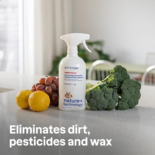 ATTITUDE Fruit & Vegetable Wash, Unscented Food-Safe Produce Wash to Remove Dirt, Wax & Residue, Vegan Plant-Based Produce Cleaner, 27.1 Fl Oz thumbnail 2