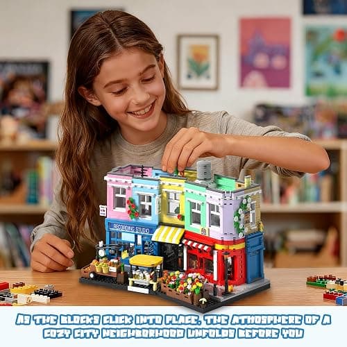Colorful City Market Building Block Set, London Architecture Main Street Building set with Recording Studio, Coffee Shop, Bakery & Flower Shop, Mini Street Scene Building Block for Adults, 2666Pcs thumbnail 2