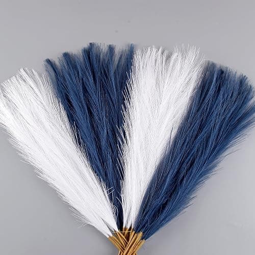 Acfruits 30PCS Blue and White Faux Pampas Grass 17" for Vase Filler Decor | Fluffy Artificial Pampas Grass, Blue and White Feather Pampas, Pompas Grass, Flower Arrangement and Vase Filler - Image 1