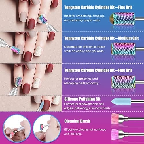 100Pcs Nail Drill Bits Set with Storage Box – 25Pcs Tungsten Carbide & Ceramic & Cuticle Professional Bits + 75Pcs Small Sanding Bands (80/120/180 Grit) Manicure & Pedicure Tools Kit Gift for Women thumbnail 3