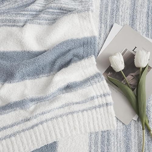 Grey Blue Throw Blanket, 50x70 Soft Cozy Striped Throw Blankets for Couch, Sofa, Bed, Travel, Lightweight Fluffy Warm Plush Decorative Blankets for Women, Men Gift thumbnail 5