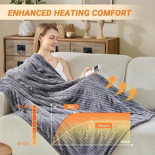Qieryun Heated Blanket Electric Throw, Soft Flannel Heating Blanket with 8 Hours Auto Off 10 Fast Heating Levels Machine Washable Sherpa Heated Blanket with Overheating Protection thumbnail 2