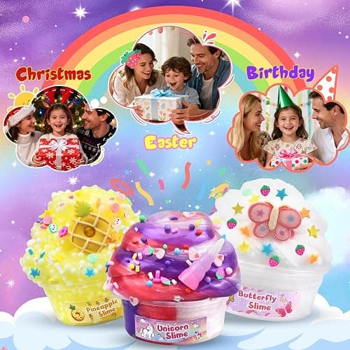 LAWOHO 15 Pack Slime Kit Different Textures, DIY Crunchy Slime Set with Various Charms and Add-ins, Perfect Kids Butter Slime Party Favors & Stress Relief Toys for Girls Boys Goodie Bags Stuffers thumbnail 5