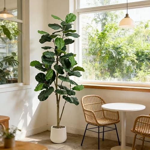 TXABL Artificial Fiddle Leaf Fig Tree,Tall Faux Ficus Lyrata Fake Tree in Pot, Artificial Tree Indoor Decor, Fiddle Leaf Fig Tree Fake Plant for Home Office Living Room Decoration Modern (White, 7FT) - Image 1