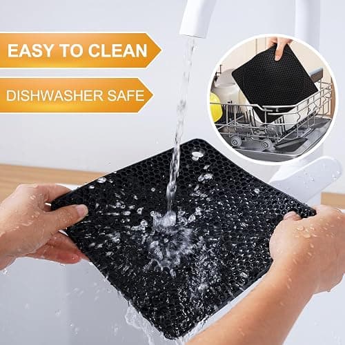 Yunlihua Silicone Trivet Mats, 4 Pack Hot Pads Pot Holders for Kitchen, Heat Resistant Non-Slip Trivets for Hot Dishes, Hot Pots and Pans, Countertop, Table, Food Grade Silicone & BPA Free, Black thumbnail 6