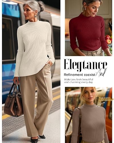 Riyiper 3 Pack Women's Ribbed Shirts, Mock Turtleneck Long Sleeve Tops Slim Fitted Undershirts Casual Basic Layering Tees thumbnail 4