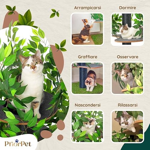 Albero per gatti con Foglie Intercambiabili - Brevettato Tiragraffi per Gatti Adulti, per Arrampicarsi Nascondersi e Dormire - Più Livelli, Facile da Montare - Tiragraffi Gatto Costruzione Robusta thumbnail 6