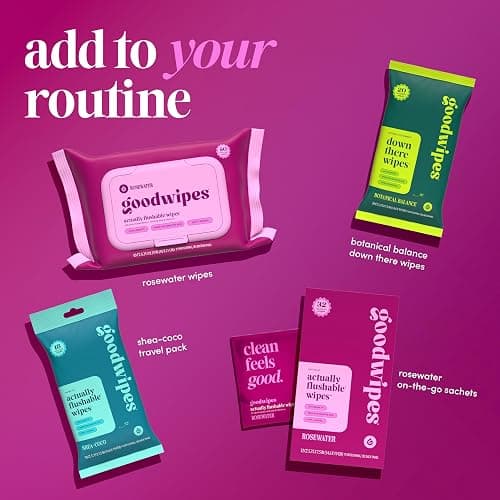 goodwipes Flushable Wipes for Women - Rosewater Individually Wrapped Travel Butt Wipes To Go, Mini Purse & Festival Essentials for Adults, pH Balanced for Feminine Hygiene, 32 Count (1 Pack) thumbnail 7