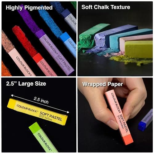 COLOUR BLOCK Soft Pastels for Artists - 100 Colors Square Chalk Pastels Set in Wooden Box - Vibrant Pigments Art Kit for Painting, Drawing, Sketching, Hobbyists, Students and Kids. thumbnail 5