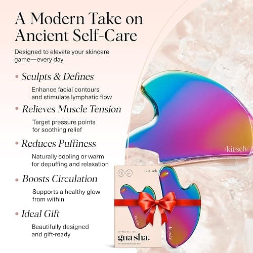 Kitsch Stainless Steel Gua Sha Facial Tools - Lymphatic Drainage Massager for Face & Chin, Jawline Shaper, Double Chin Reducer, Guasha Tool for Face Massager, Skin Care Tools - Irridescent thumbnail 3
