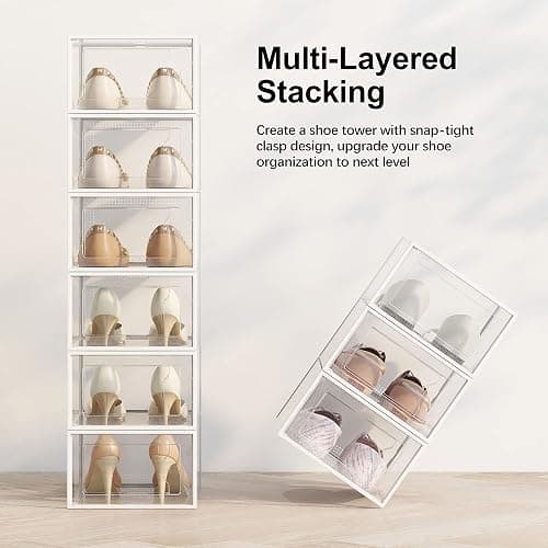 SEE SPRING X-Large Shoe Storage Box Fit Size 11, Clear Plastic Stackable Shoe Organizer for Closet, Space Saving Foldable Shoe Rack Sneaker Container Bin Holder, 12 Pack Clear thumbnail 5