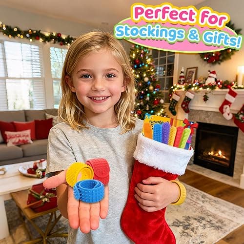 Sensory Fidget Toys for Kids: Textured Silicone Slap Bracelets 6 Pack, Stress Fidgets for Anxiety Autism ADHD, Wearable Sensory Toys for Adults Office Desk, Calm Down Travel Airplane Toys thumbnail 2