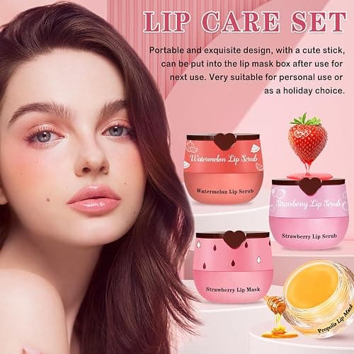 LZXLUKGIR 4PCS Lip Scrub and Mask Set,Strawberry and Honey Pot Lip Balm,Reduces Lip Lines Lip Exfoliator Scrub and Moisturizer,Repair Bee Lip Balm and Lip Scrub Set,Lip Mask Overnight thumbnail 7