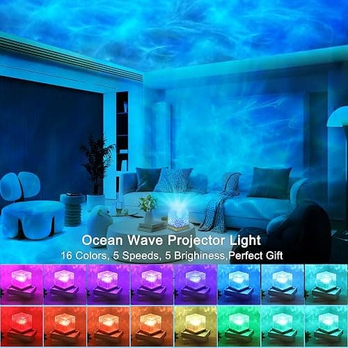 ZLDYPINK Ocean Wave Projector Light, 16 Colors Luminorthe Cube Lamp, 3D Holographic Water Ripple Lamp with Remote Control, Night Light for Bedroom, Home, Party Mood Lighting thumbnail 2
