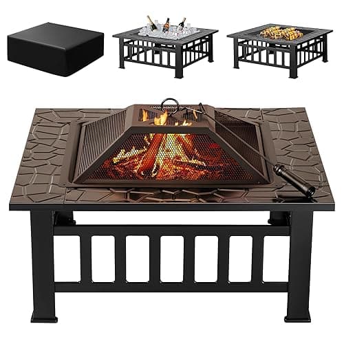 Devoko Outdoor Fire Pit, 32 Inch Firepit Table Metal Outdoor Fireplaces with Waterproof Cover for Outside Patio Camping (Black) - Black