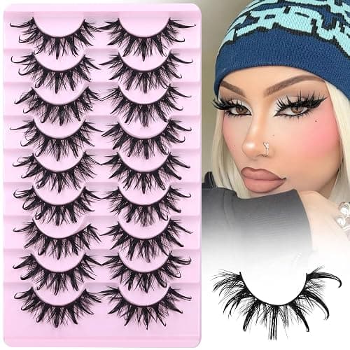 Manga Lashes Cat Eye Dramatic False Eyelashes Wet Look D-Curly Long Anime Lashes Strips Thai Style Manhua Lashes Strips Cosplay Eyelashes Wispy Spiky Lashes 12-20MM 9 Pairs by Zegaine thumbnail 9