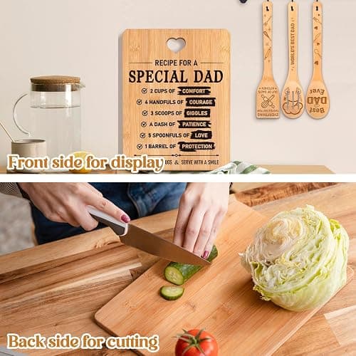 Fathers Day for Dad Gifts - "Recipe for a Special Dad" Cutting Board Birthday Dad Gifts, Bamboo-Made Engraved Light-Duty Use Chopping Board or Kitchen Decor, Suitable for Serving Tray Entertaining. thumbnail 4